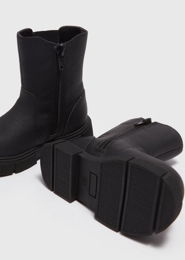 Girls Black Mid Calf Chelsea Boots (Younger 4-9)