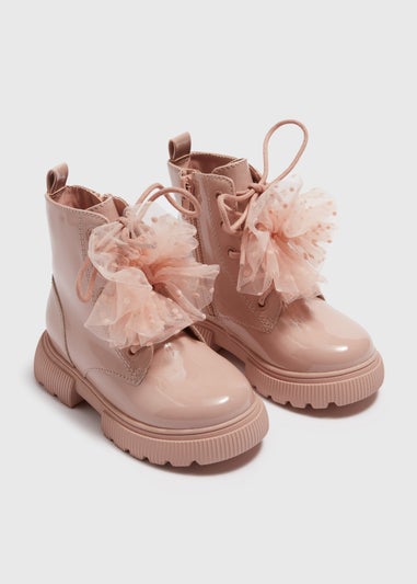 Girls Pink Lace Up Mesh Bow Boots (Younger 4-12)