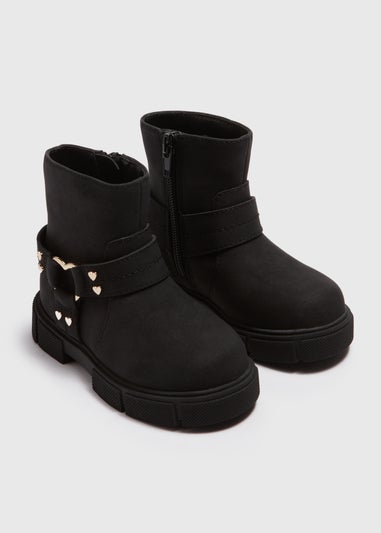 Girls Black Buckle Biker Boots (Younger 4-12)