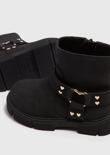 Girls Black Buckle Biker Boots (Younger 4-12)