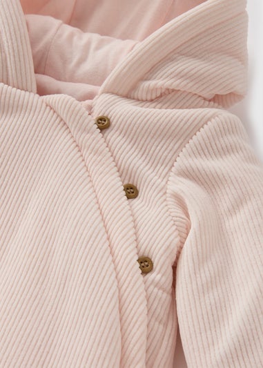 Baby Pink Velour Ribbed Pramsuit (Newborn-18mths)