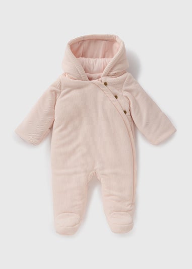 Baby Pink Velour Ribbed Pramsuit (Newborn-18mths)