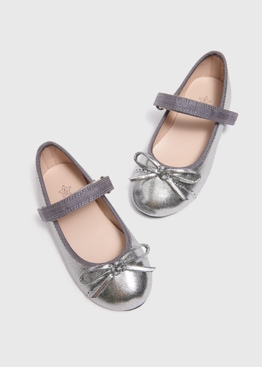 Girls Silver Glitter Ballet Flats (Younger 4-Older 2)