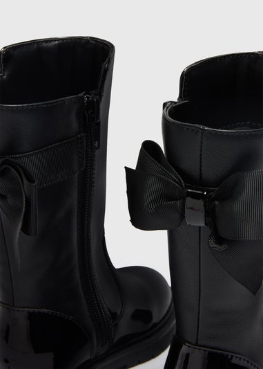 Girls Black Bow Knee High Boots (Younger 4-12)