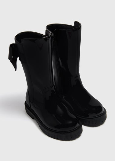 Girls Black Bow Knee High Boots (Younger 4-12)