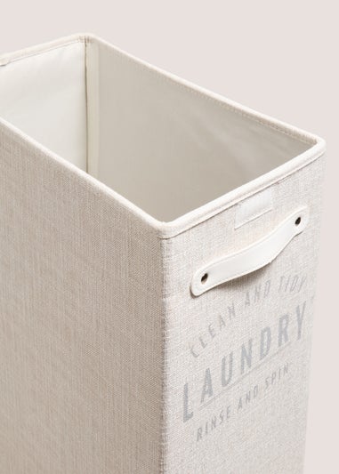 Narrow White Linen Laundry Basket