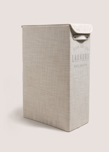 Narrow White Linen Laundry Basket