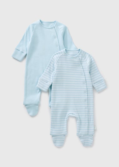 2 Pack Baby Blue Ribbed Sleepsuits (Newborn-12mths)