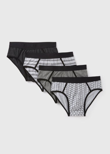 4 Pack Black Patterned Briefs