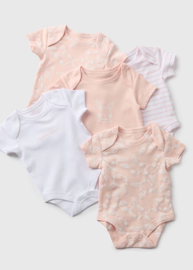 Baby 5 Pack Pink Bunny Bodysuits (Newborn-23mths)