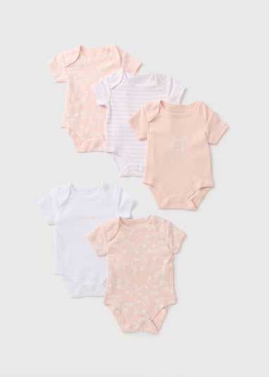 Baby 5 Pack Pink Bunny Bodysuits (Newborn-23mths)