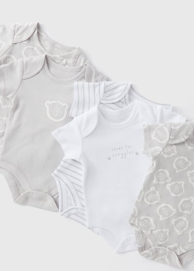 5 Pack Baby Grey Bear Bodysuits (First size-23mths)