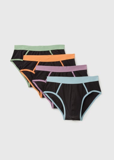 4 Pack Black Multicolour Waistband Briefs