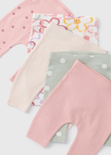 5 Pack Baby Pink Floral Leggings (Newborn-23mths)