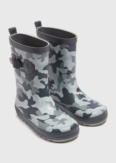 Boys Grey Camo Wellies (Younger 10-Older 6)