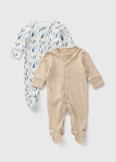 2 Pack Baby Cream Bear Sleepsuit (Newborn-23mths)