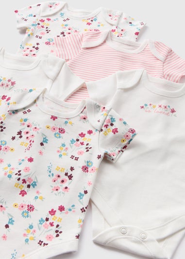 5 Pack Baby White Floral Bodysuits (Newborn-23mths)