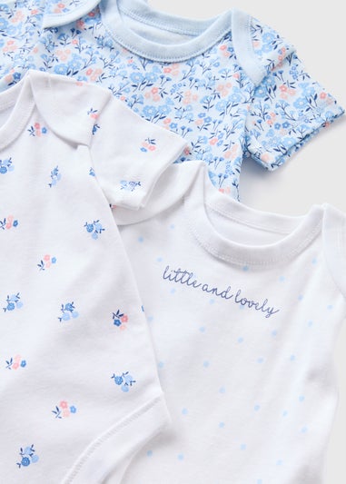 5 Pack Baby Blue Floral Bodysuits (Newborn-23mths)