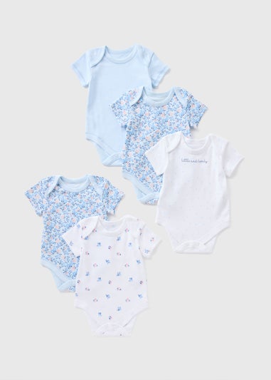 5 Pack Baby Blue Floral Bodysuits (Newborn-23mths)