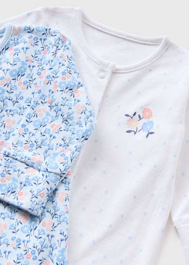 2 Pack Baby Blue Floral Sleepsuits (Newborn-23mths)