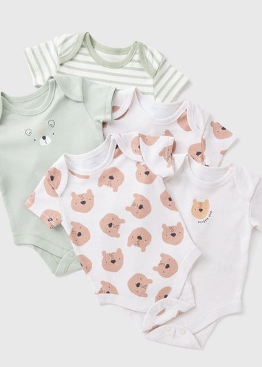 5 Pack Baby Cream Bear Bodysuits (Newborn-23mths)