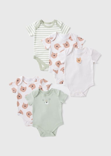 5 Pack Baby Cream Bear Bodysuits (Newborn-23mths)