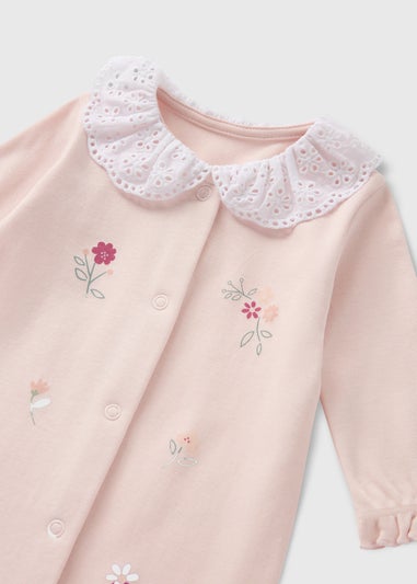 Pink Floral Lace Detail Sleepsuit (Newborn-18mths)