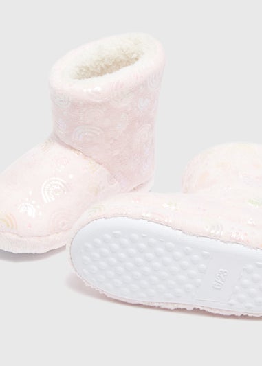 Girls Pink Rainbow Slipper Boots (Younger 4-12)