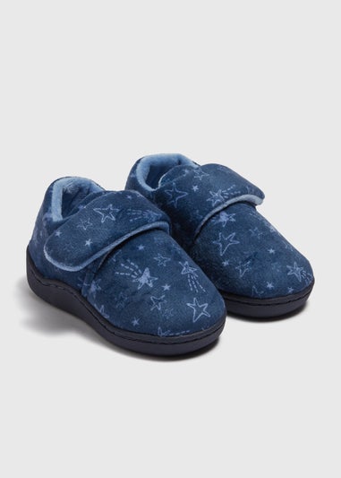 Boys Navy Star Cupsole Slippers (Younger 4-12)