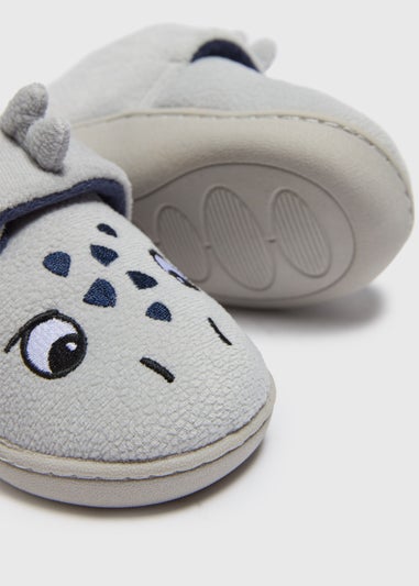 Boys Grey Dino Cupsole Slippers (Younger 4-12)