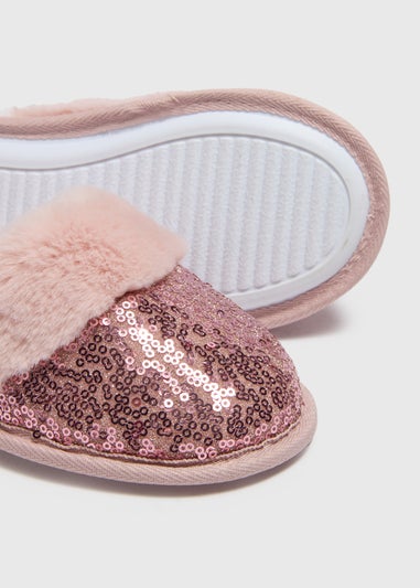 Girls Pink Sequin Slippers (Younger 10-Older 2)