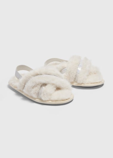 Girls Cream Cross Strap Slippers (Younger 10-Older 5)