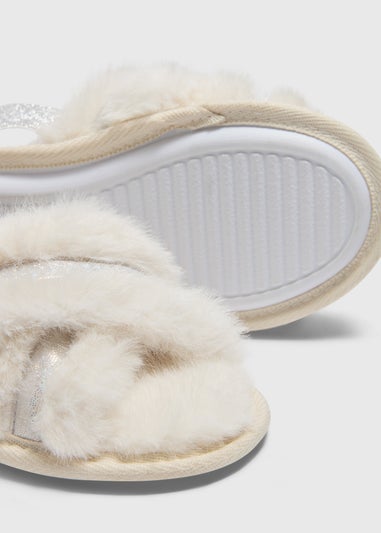 Girls Cream Cross Strap Slippers (Younger 10-Older 5)