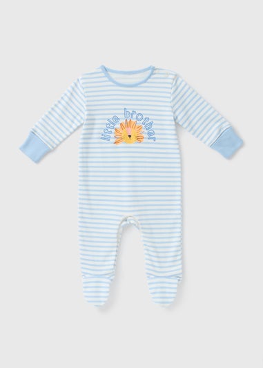 Baby Blue Little Brother Stripe Sleepsuit (Newborn-18mths)