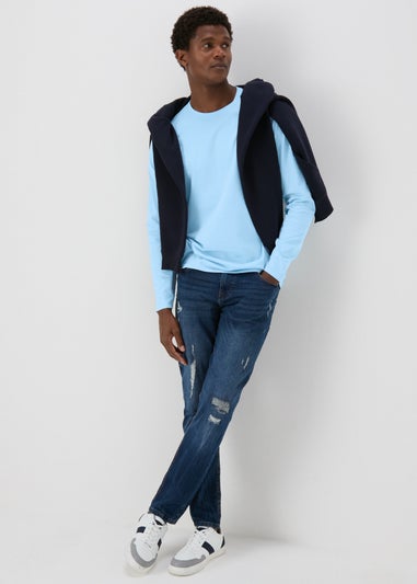 Blue Essential Crew Neck Long Sleeve T-Shirt