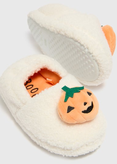 Kids Cream Halloween Pumpkin Slippers (Younger 4-Older 5)