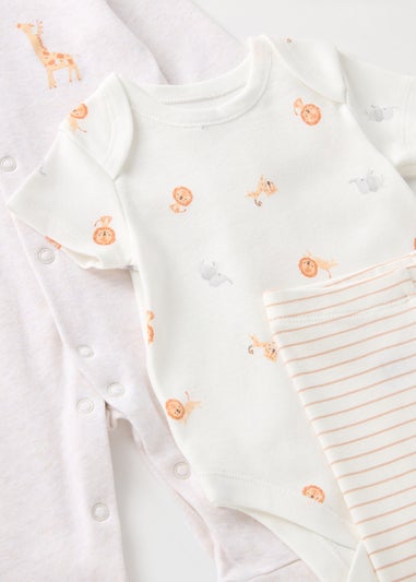 5 Pack Baby Cream Safari Sleepsuits (Newborn-6mths)