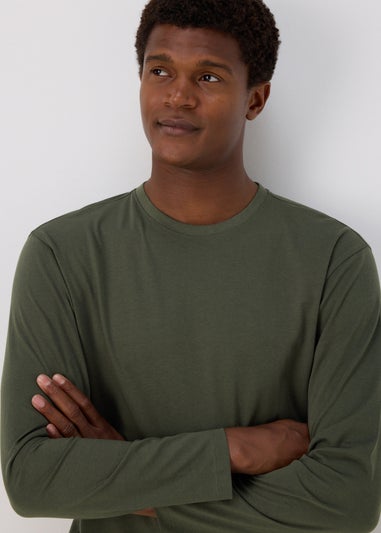 Khaki Long Sleeve Crew Neck T-Shirt