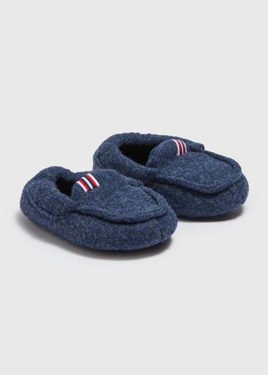 Boys Navy Moccasin Slippers (Younger 4-12)