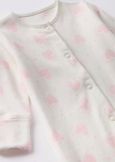 Girls Cream Heart Sleepsuit (Newborn-18mths)