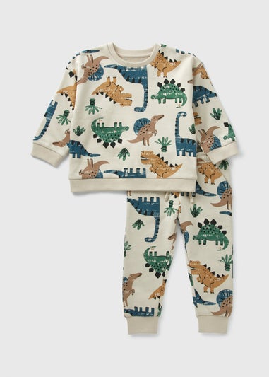 Boys Cream Dinosaur Sweatshirt & Jogging Bottoms Set (1-7yrs)