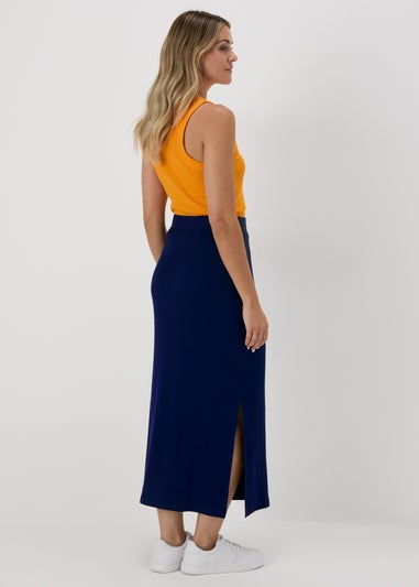 Navy Ribbed Midi Skirt