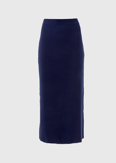 Navy Ribbed Midi Skirt