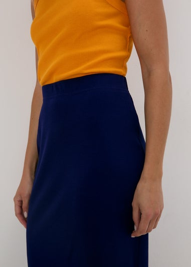 Navy Ribbed Midi Skirt