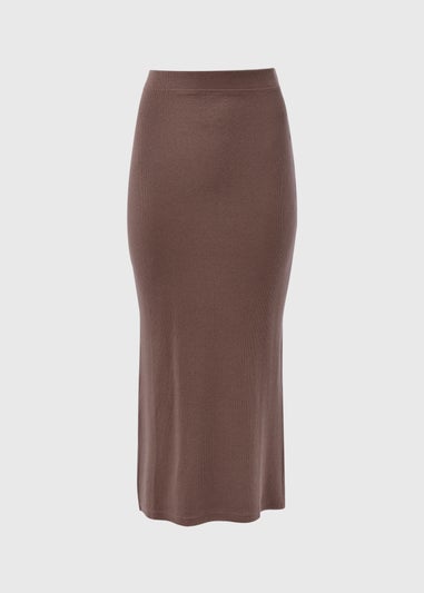 Brown Ribbed Midi Skirt