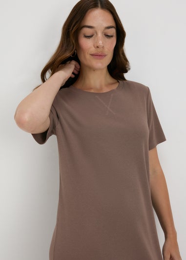 Brown Ribbed T-Shirt Dress