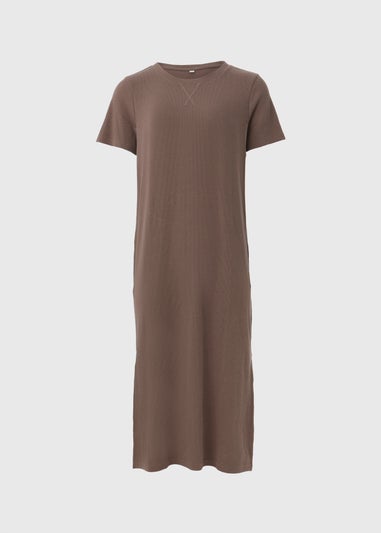 Brown Ribbed T-Shirt Dress