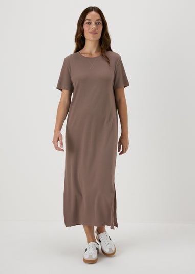 Brown Ribbed T-Shirt Dress