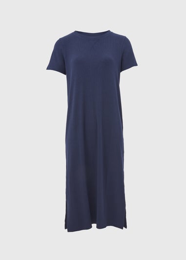 Navy Ribbed Midi T-Shirt Dress