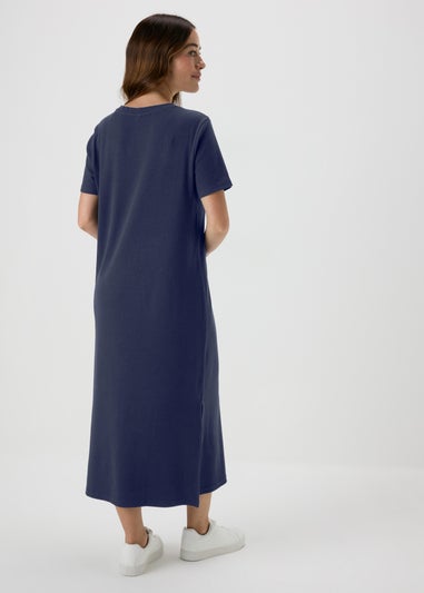 Navy Ribbed Midi T-Shirt Dress